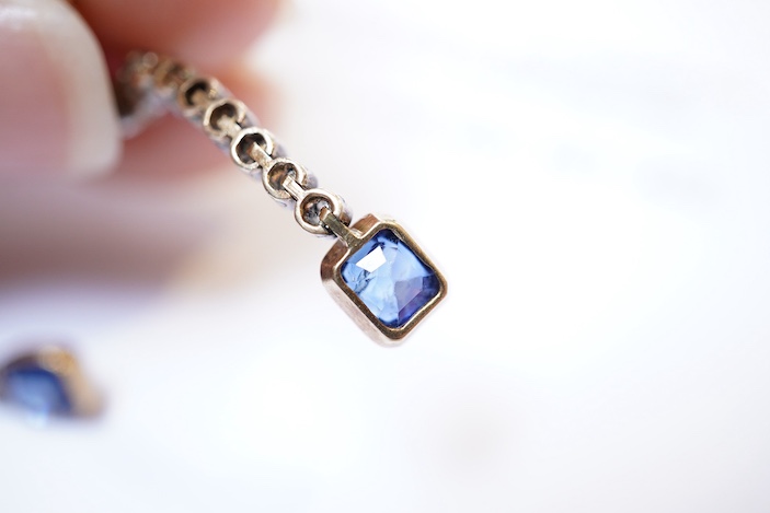 A pair of sapphire and diamond earrings, early 20th century